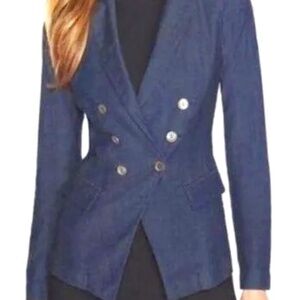 White House | Black Market Women'sChambray Denim Trophy Blazer Jacket 10